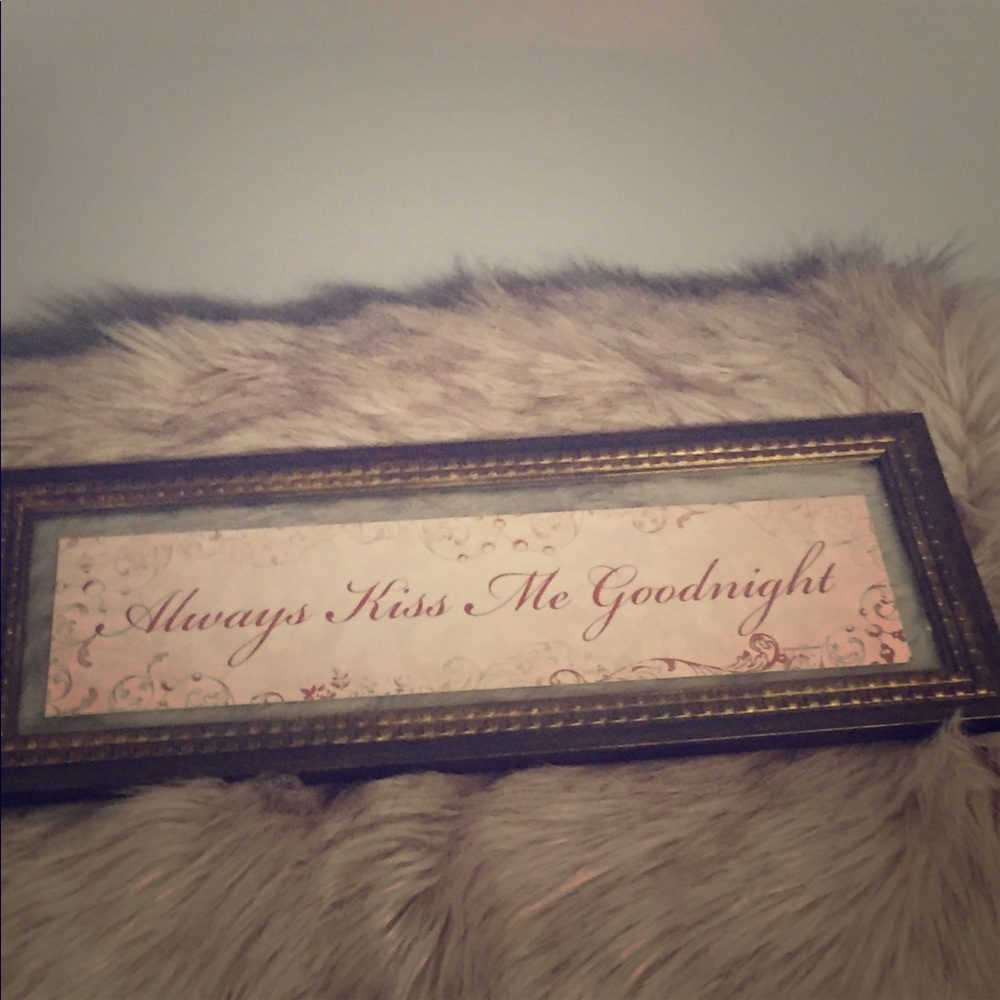 Always Kiss Me Goodnight Framed Wall Art - Brown Frame, Pink Script